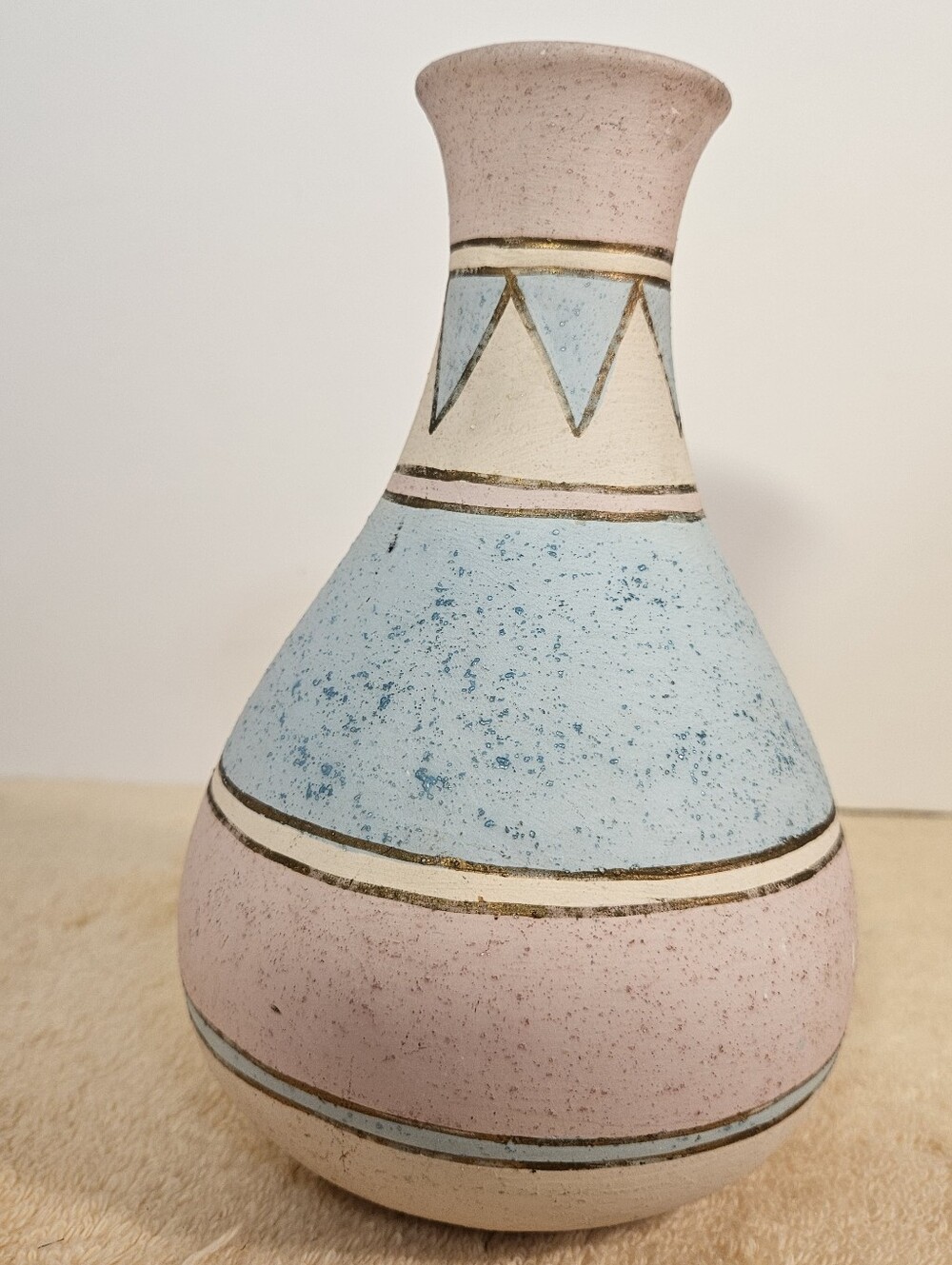 Southwestern Pastel Ceramic Bud Vase Signed Diana Santa Fe 80s Deco